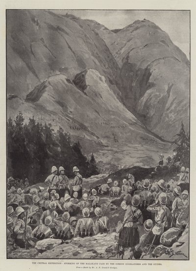 The Chitral Expedition, Storming of the Malakand Pass by the Gordon Highlanders and the Guides by William Barnes Wollen